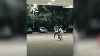 Man drops gun while engaged in fisticuffs..