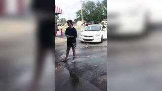 Girl gets lip busted at car wash
