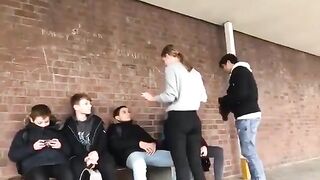 Girl feints a slap allowing her to land a solid shot. She wa