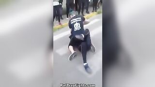 Girl losing a fight evens the odds by stabbing her opponent