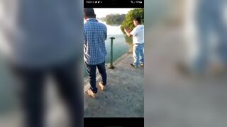 Crocodile drags lifeless corpse of a man