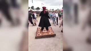 Guy steps on a magic carpet