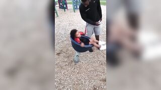 Son can’t stand, dad can’t withstand his laughter