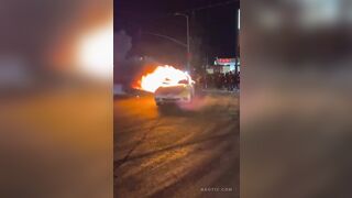 Car Catches Fire and Someone Gets Hit at LA street Takeover