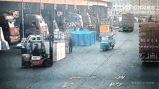 Female Biker Breaks Neck Running Into Forklift