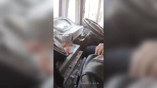 Psycho Biker Destroys The Bus With A Hacksaw In Road Rage Incident