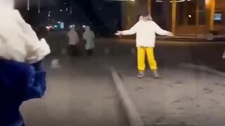 Drunk Russian Man Punches Woman in Bunny Suit