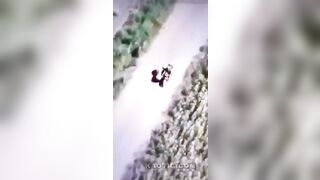 Drone Strikes Soldiers On Motorcycle