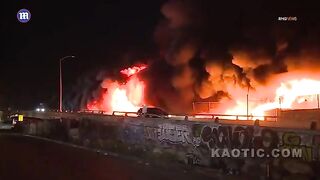 Massive Fire In Los Angeles Freeway