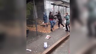 Fight Breaks Out At The Bus Stop Over Thrown Cigarette In Russia