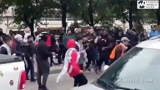 A large group of Black Hebrew Israelites have attacked a group of Palestinians and far-left anti-Israel protesters in Chicago.