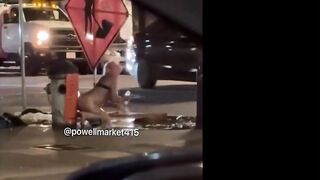 A Buck Naked Woman In San Francisco Using A Fire Hydrant To Wash Her San Fran-Shits-Hole