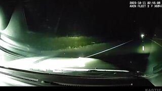 Driver Obliterates Cop Car Parked On The Highway Blocking A Dead Deer