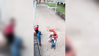 Old man is getting robbed by immigrants