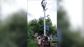 Man Climbs On The Pole After Family Dispute, Zapped !