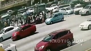 Driver runs over people at a bus stop