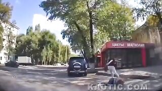 Drunk Pedestrian Kicked In The Face By Angry Driver In Russia