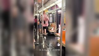 Big dawg stops subway fight