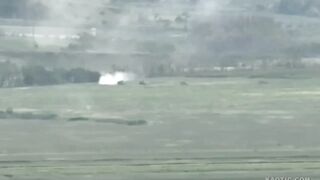 Very painful! Direct hit by Russian artillery on advancing infantry