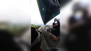 DAMN! Runaway Tire Sends Girlfriend Flying
