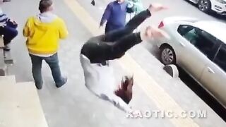 Human "missile" nearly takes out two unsuspecting people.(repost)