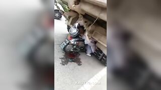 Female Scooter Rider Met Her Truck