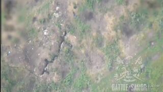 Exact hit of a shell in a trench with Ukrainian mercenaries