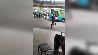 Fight breaks Out At The Bus Station In Brazil