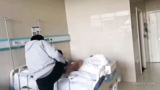 Chinese man kicks woman in her hospital bed.