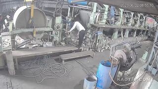 Poor Bastard Gets Sucked into Roller Machine