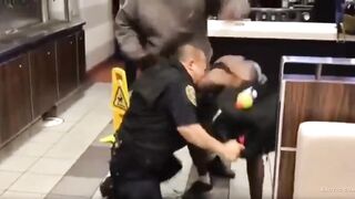 Security gets beaten in a fast food