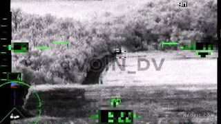 Russian helicopter destroys Ukrainian armored vehicles