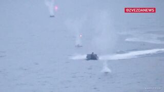 The destruction of Ukrainian unmanned boats that tried to attack the ship "Ivan Khurs" of the Black Sea Fleet.
