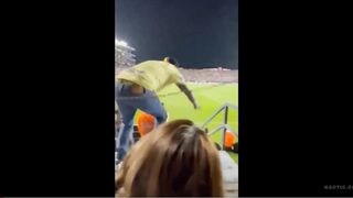 Guy Trying to Jump Onto a Soccer Field Ends in a Mote of Embarrassment