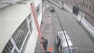 Thief Surprised By Owner Falls Off The Ladder