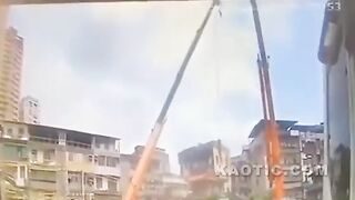 Construction worker gets squished by a beam.