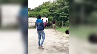 Shit Talker Instigates 3vs1 Topless Attack