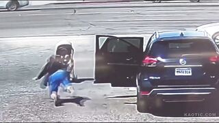 Heroic Stranger Saves Stroller Rolling Into Traffic, Obese Mom Keeps Falling