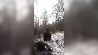 Russians filming themselves in Ukraine before a direct hit, followed by screams.