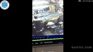 Idiot sticks his head into a running machine, gets scalped for his efforts(repost)