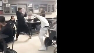 different angle of TEACHER TRIES BREAKING UP FIGHT, GETS DESTROYED, SPARKING CALLS FOR SECURITY