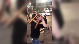 Butch Knife Psycho Caught and Beaten by Mob