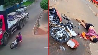 Tractor trailer refuses to stop at junction and kills biker - Balsas, Brazil