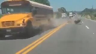 Biker is killed instantly after crashing into a school bus in Guatemala