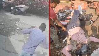 Truck loaded with gas cylinders overturns and kills biker in Godda, India [+ Aftermath]