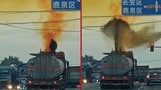 Nitric acid tanker erupts into workers face after leak - Shijiazhuang, China