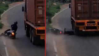 Bikers head flattened after riding around corner and slipping on Sand