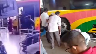 Bus driver crushes and kills 3 after making a mistake reversing - Andhra Pradesh, India