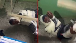 Thief was detained and taped up like a mummy then beaten in Brazil