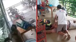 Big man is electrocuted after coming into contact with exposed high voltage cable - Thailand